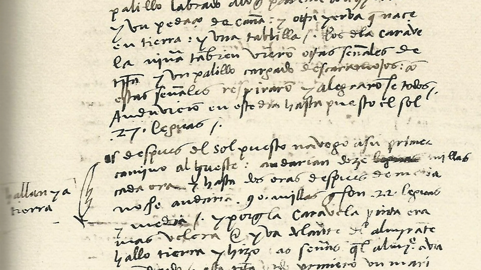 Diario de Colón, se anota que "hallan ya tierra".