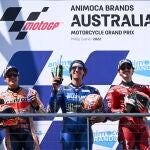 Rins, Márquez y Bagnaia, en el podio del Gran Premio de Australia
