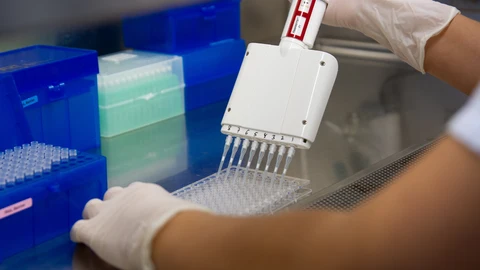 Una investigadora trabajando en el laboratorio de IrsiCaixa