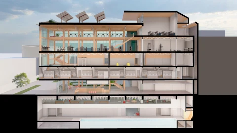 Recreación del gimnasio, incluida la piscina subterránea