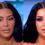 Imagen de Kim Kardashian, antes y después de ser procesada con inteligencia artificial para "desoperarla".