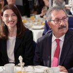 La ministra de Justicia, Pilar Llop, y el presidente del CGPJ, Rafael Mozo, durante su participación en el desayuno informativo del Fórum Europa celebrado este jueves en Madrid