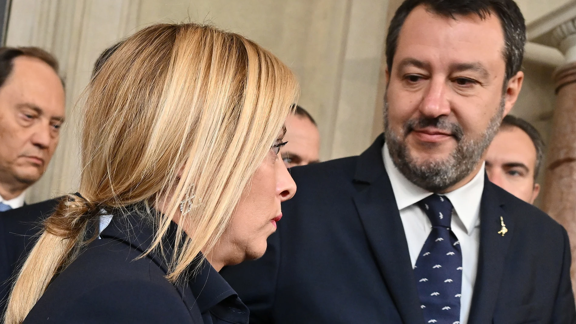 Giorgia Meloni y Matteo Salvini esta mañana