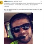 Captura del mensaje en redes sociales en el que el Infoca comunica el hallazgo del cuerpo sin vida del pilot0