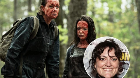 «Dee», episodio de "Tales of The Walking Dead" protagonizado por Samantha Morton (izda.) y Scarlett Blum. En el círculo, su guionista, Channing Powell