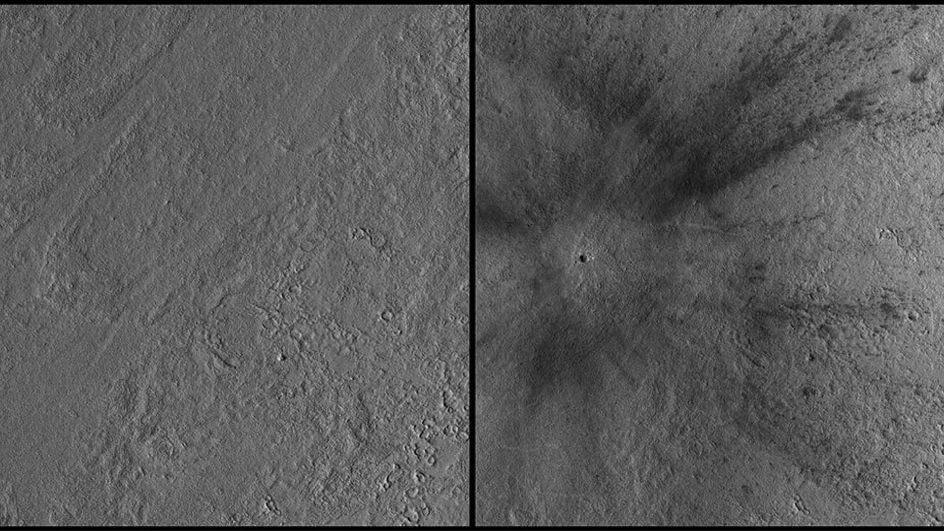 Las imágenes muestran el antes y después del impacto de un meteorito