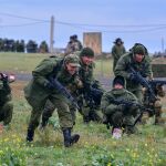 Formación militar en un campo de entrenamiento en tierra en la región de Rostov-on-Don, en el sur de Rusia
