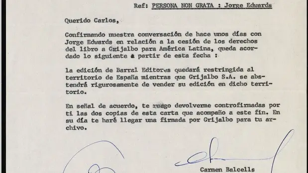 Carta de Carmen Balcells a Carlos Barral