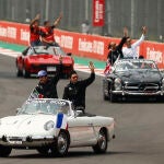 Fernando Alonso y Esteban Ocon, antes del Gran Premio de México de F1