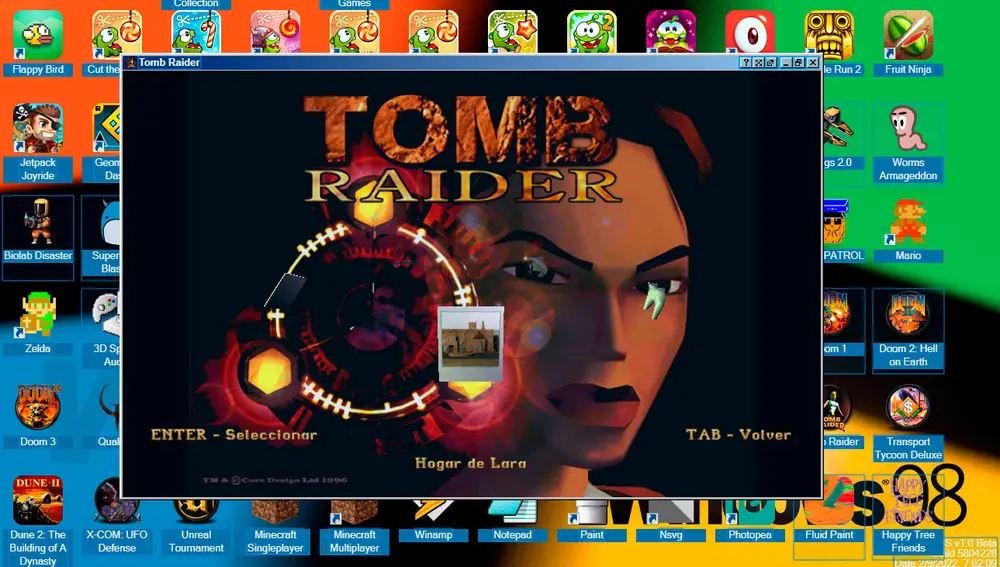 Menú de inicio de Tomb Raider en Emuos.