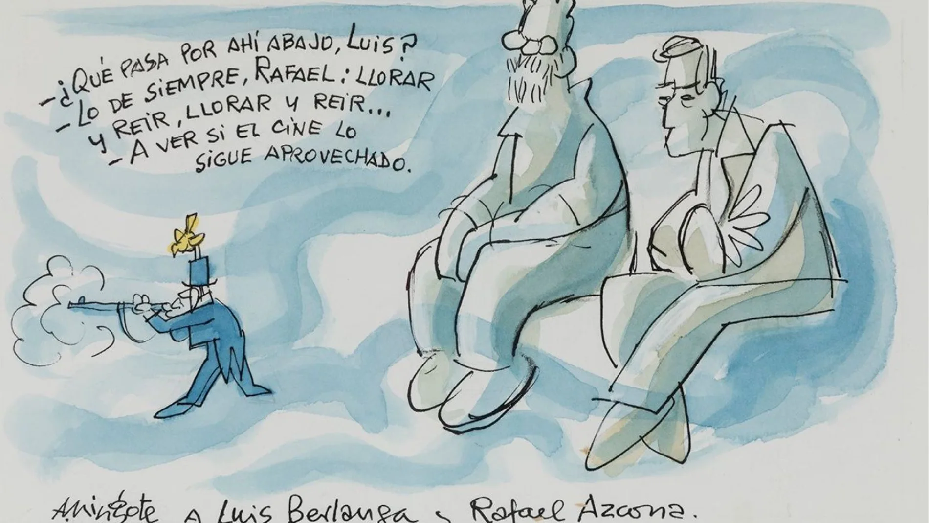 Una viñeta de Antonio Mingote en donde aparecen Berlanga y Azcona conversando
