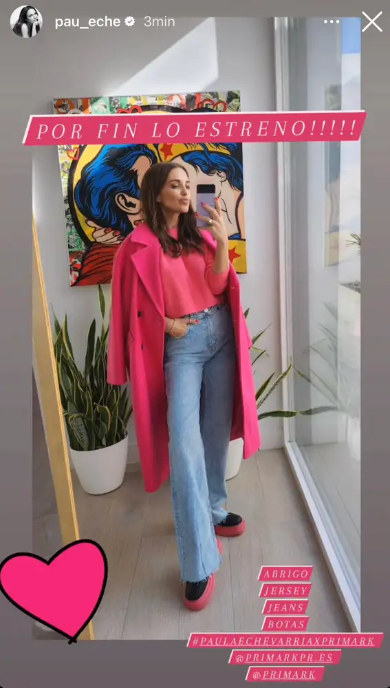 Paula Echevarría con su abrigo rosa.