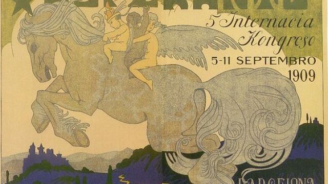 Cartel del V Congreso Universal de Esperanto, celebrado en Barcelona (1909).