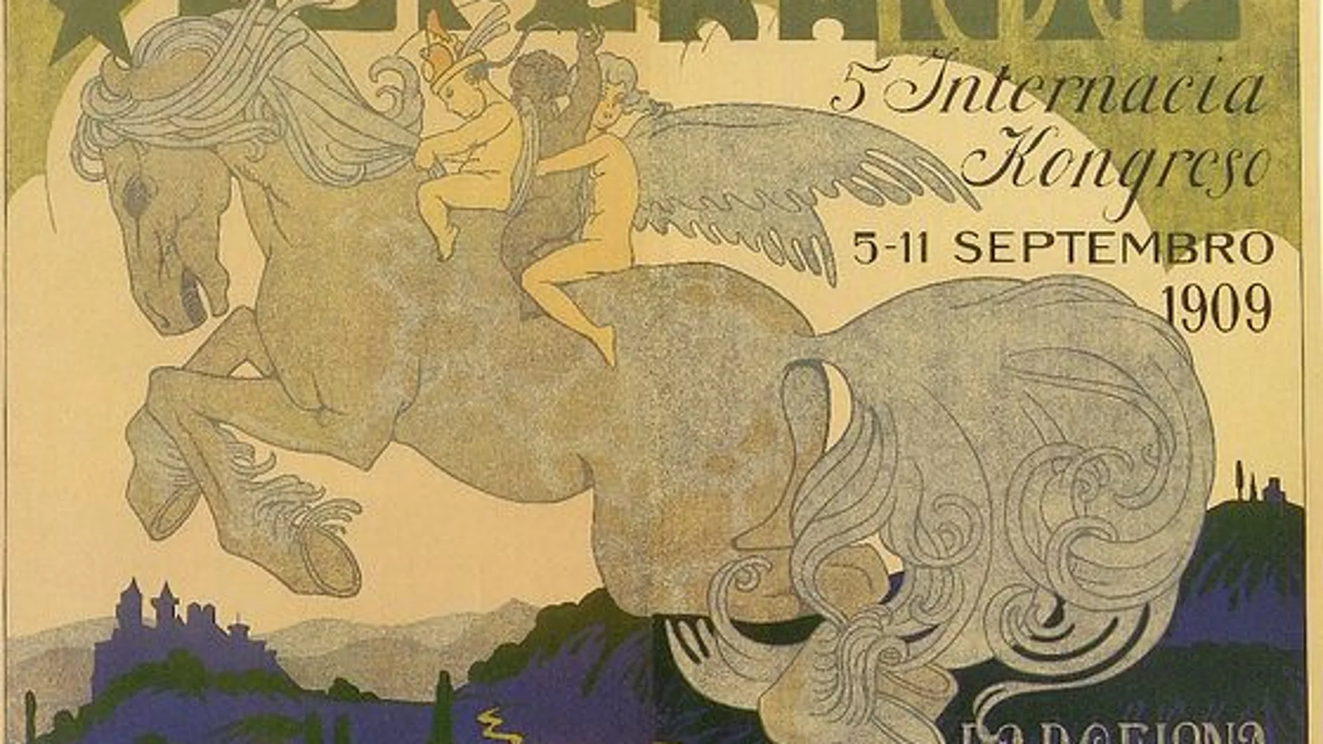 Cartel del V Congreso Universal de Esperanto, celebrado en Barcelona (1909).