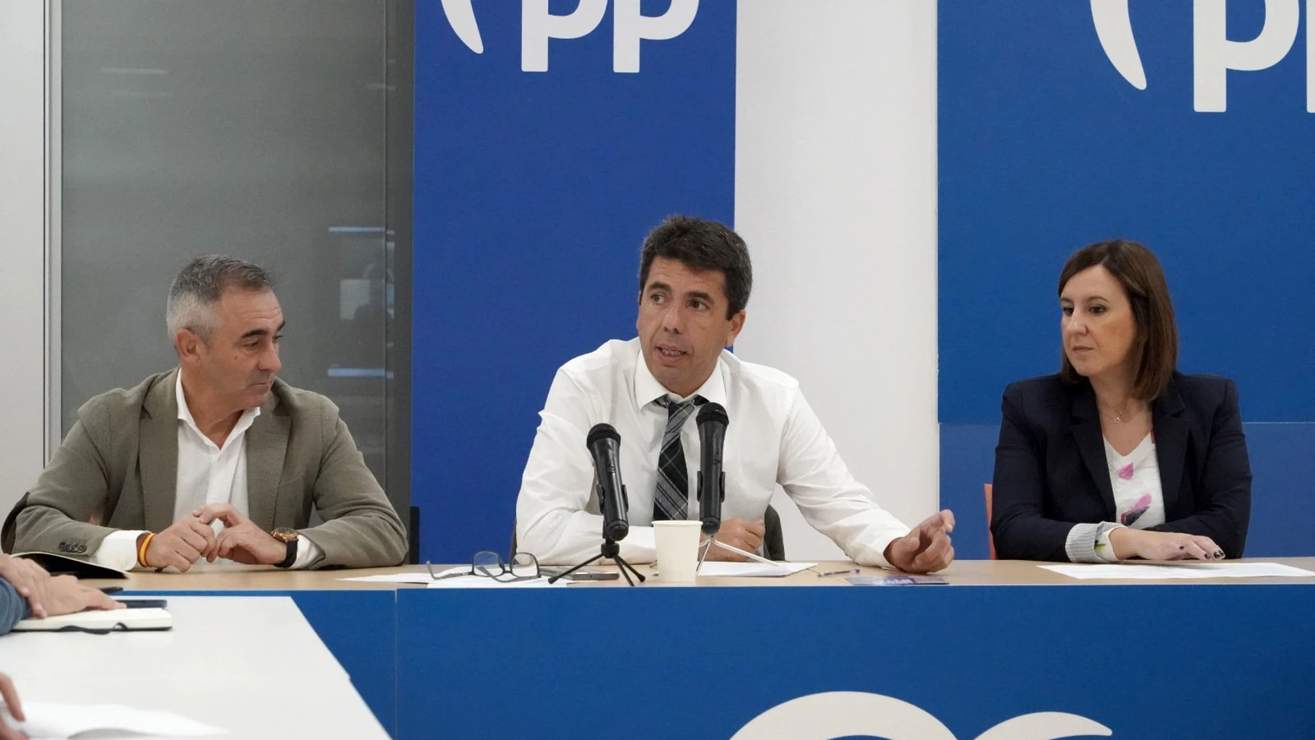 El presidente del PP, Carlos Mazón, durante la reunión de la junta directiva