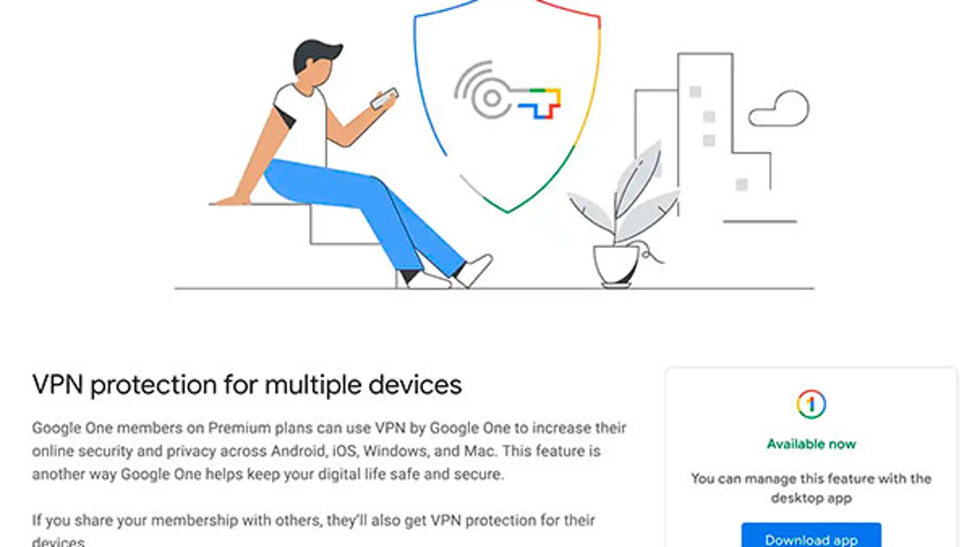 La VPN se encuentra disponible en la sección de Beneficios de Google One y requiere la descarga de una app en el ordenador para su uso.