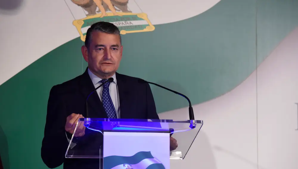 El consejero de Presidencia, Interior, Diálogo Social y Simplificación Administrativa de la Junta de Andalucía, Antonio Sanz, durante su discurso