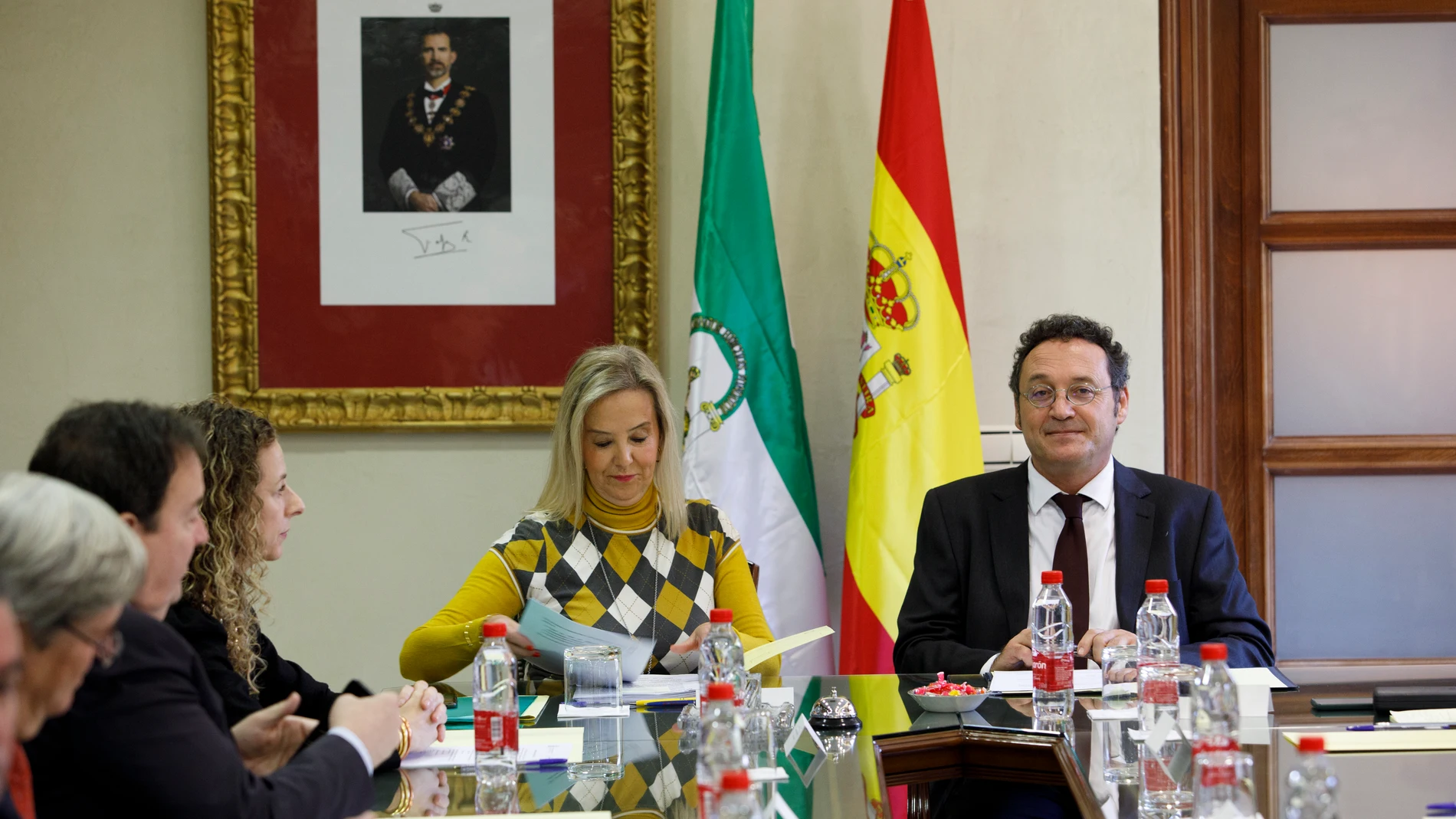 El fiscal general del Estado, Álvaro García Ortiz (d), y la fiscal superior de Andalucía, Ana Tárrago (i), presiden la Junta ordinaria de Fiscales Jefes Provinciales y de Área de Andalucía, Ceuta y Melilla