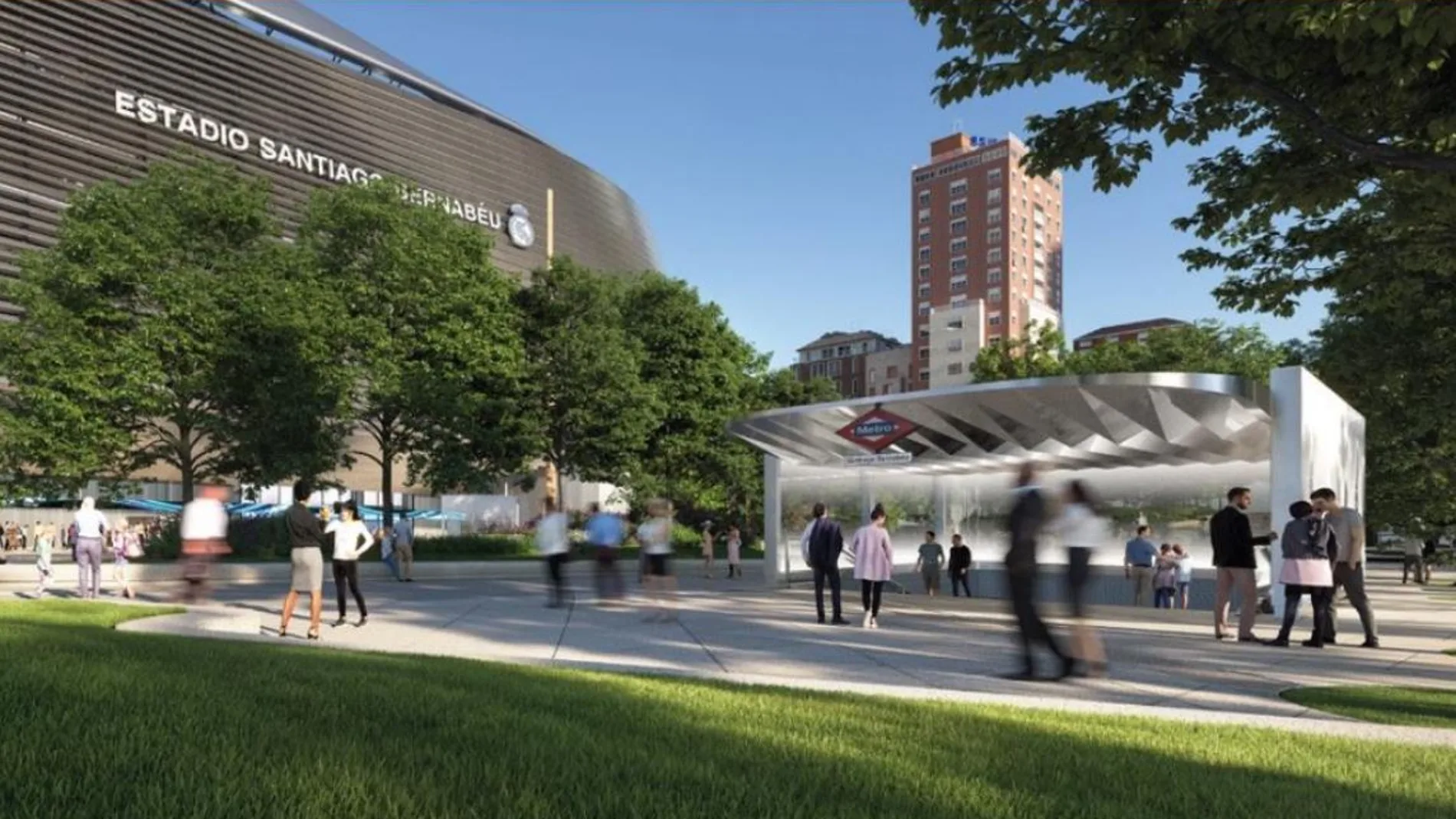 Recreación del exterior de la estación, a los pies del estadio, tras las obras