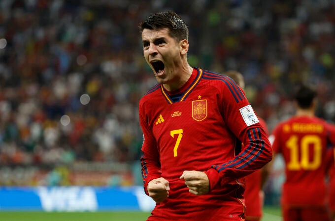 Morata celebra el gol que marcó a Alemania