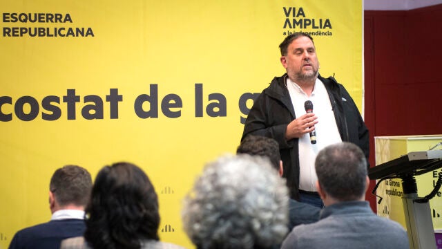 El presidente de ERC, Oriol Junqueras, durante el acto ‘Prou Repressió’ celebrado por Esquerra Republicana de Catalunya (ERC).