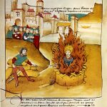 Miniatura que muestra la condena a la hoguera de Jan Hus en 1415