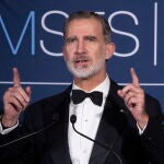 El Rey Felipe VI de España durante su discurso en la cena de gala para conmemorar el centenario del programa de Maestría en Ciencias del Servicio Exterior de la Universidad de Georgetown