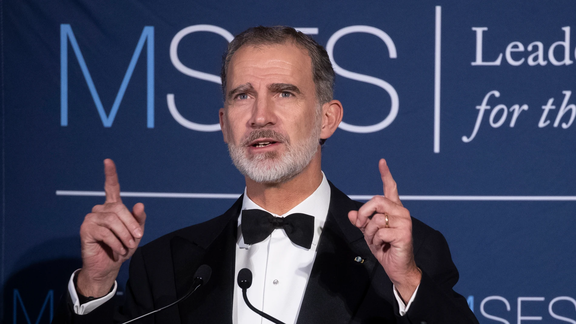 El Rey Felipe VI de España durante su discurso en la cena de gala para conmemorar el centenario del programa de Maestría en Ciencias del Servicio Exterior de la Universidad de Georgetown