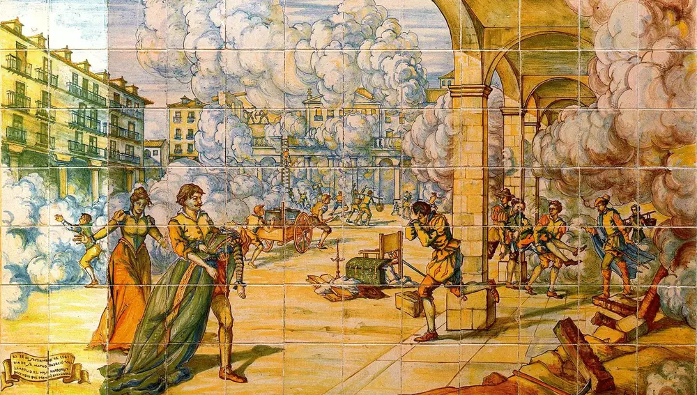 Mosaico del gran incendio de Valladolid de 1561