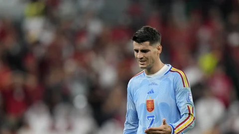 Morata, en pleno partido ante Marruecos