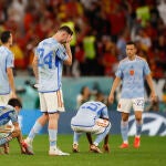 los jugadores de España desolados tras caer ante Marruecos