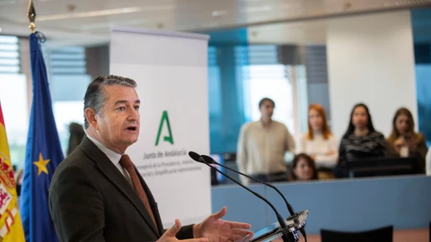 El consejero de la Presidencia, Interior, Diálogo Social y Simplificación Administrativa, Antonio Sanz, durante su intervención en la visita a las oficinas de la ADA