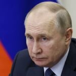 El presidente ruso, Vladimir Putin, en una videoconferencia en Moscú, hoy