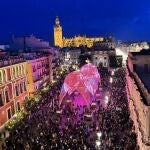 Iluminación del templo de luz en la Plaza San Francisco de Sevilla