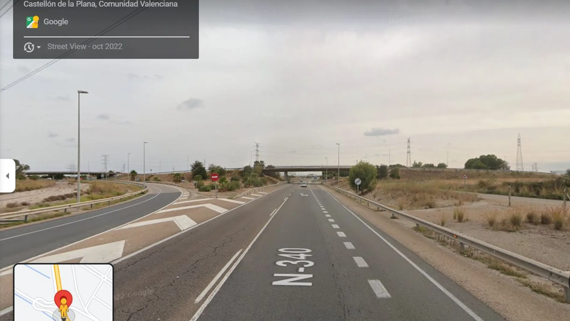 Imagen de Google Maps del punto kilométrico exacto del accidente en Almassora (Castellón)