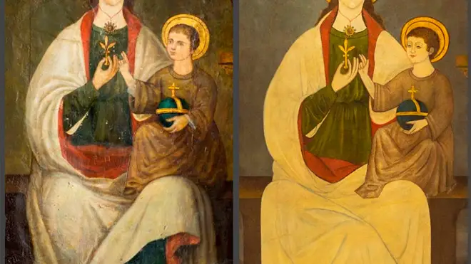 La Virgen de la Flor de Lis antes y después de la restauración