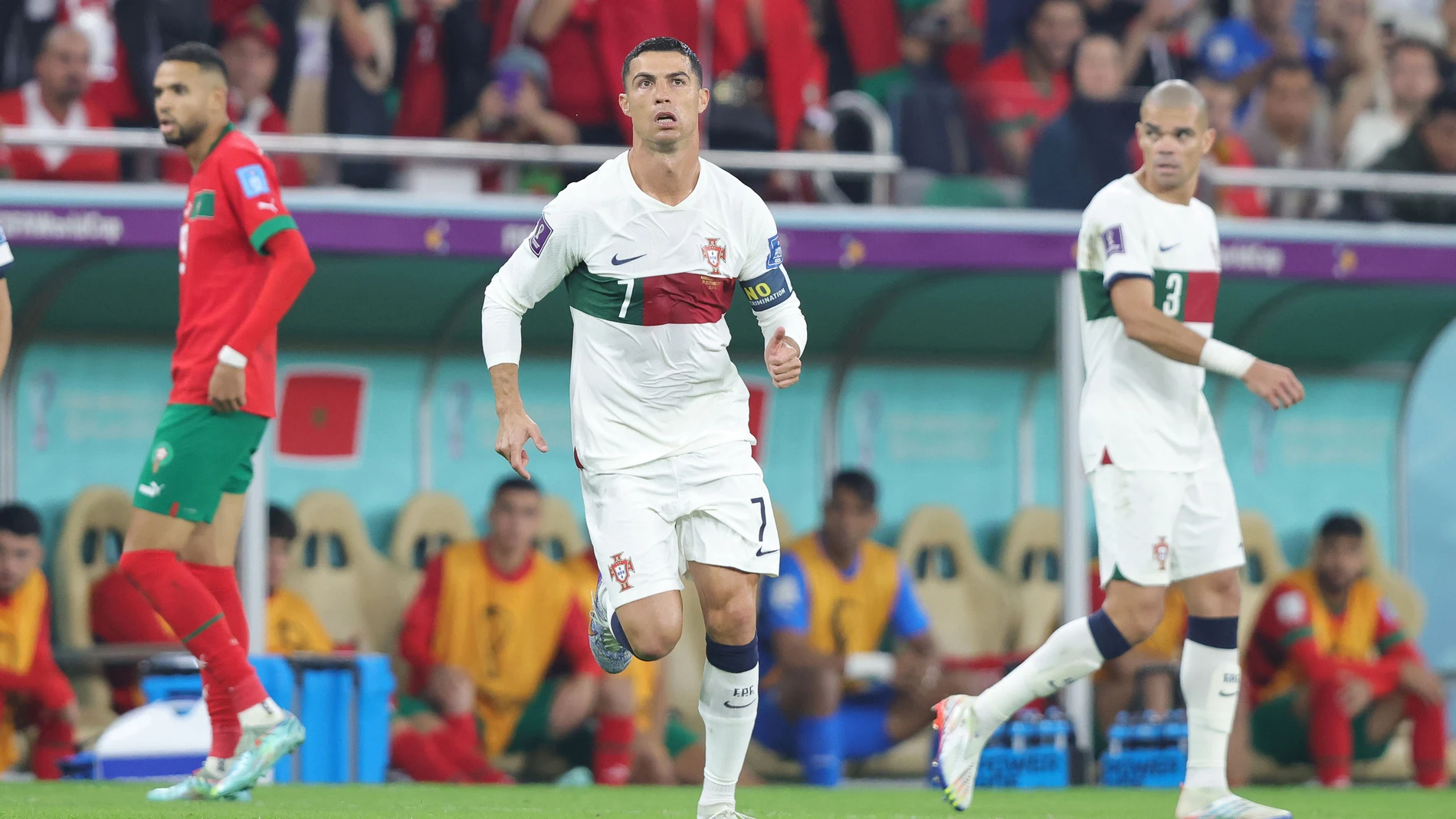 Cristiano Ronaldo of Portugal during the FIFA World Cup 2022, Quarter-final football match between Morocco and Portugal on December 10, 2022 at Al Thumama Stadium in Doha, Qatar - Photo Sebastian El-Saqqa / firo sportphoto / DPPIAFP7 10/12/2022 ONLY FOR USE IN SPAIN