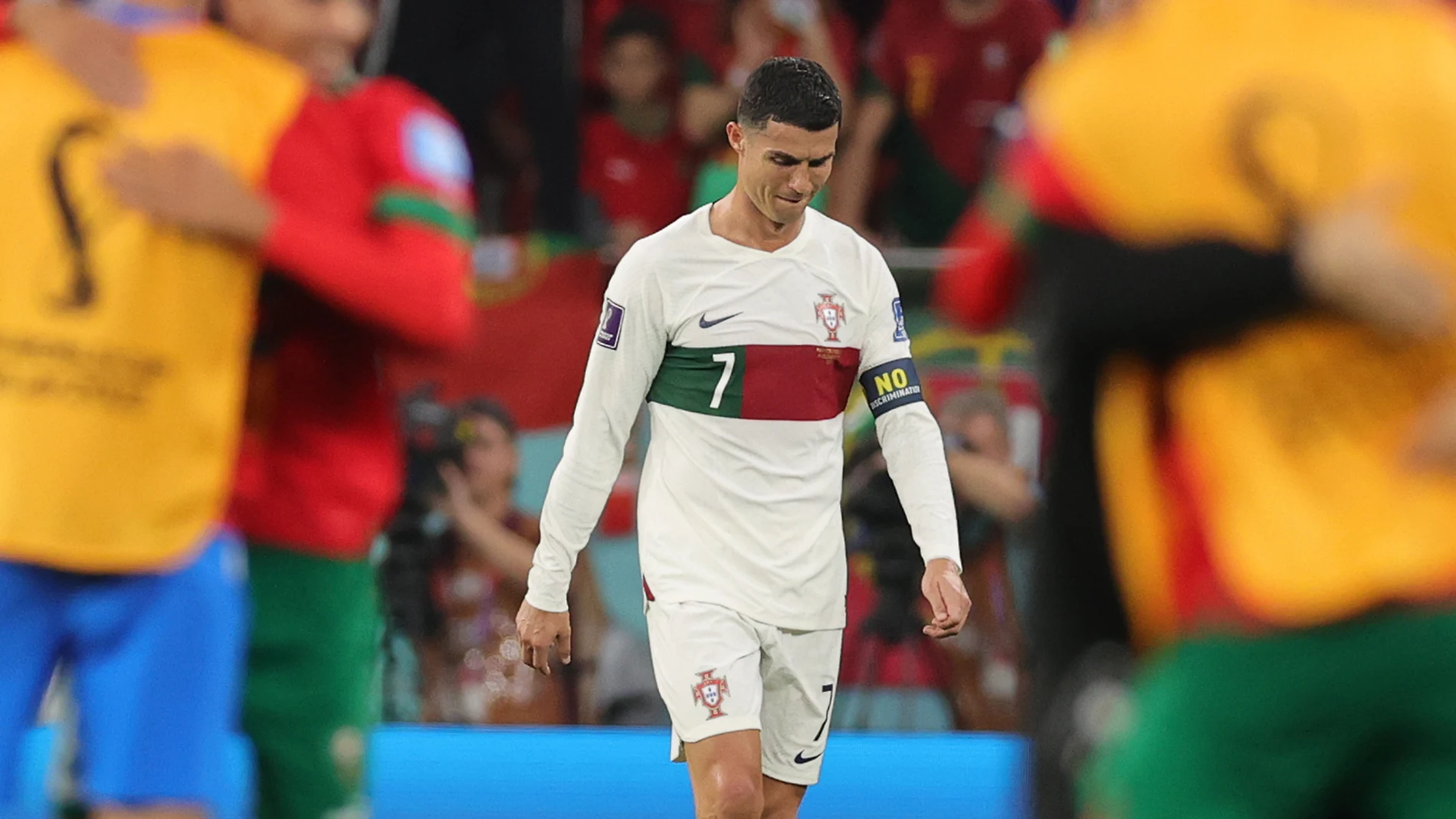 Cristiano Ronaldo tras la derrota de su equipo ante Marruecos en el partido de cuartos de final del Mundial Qatar 2022