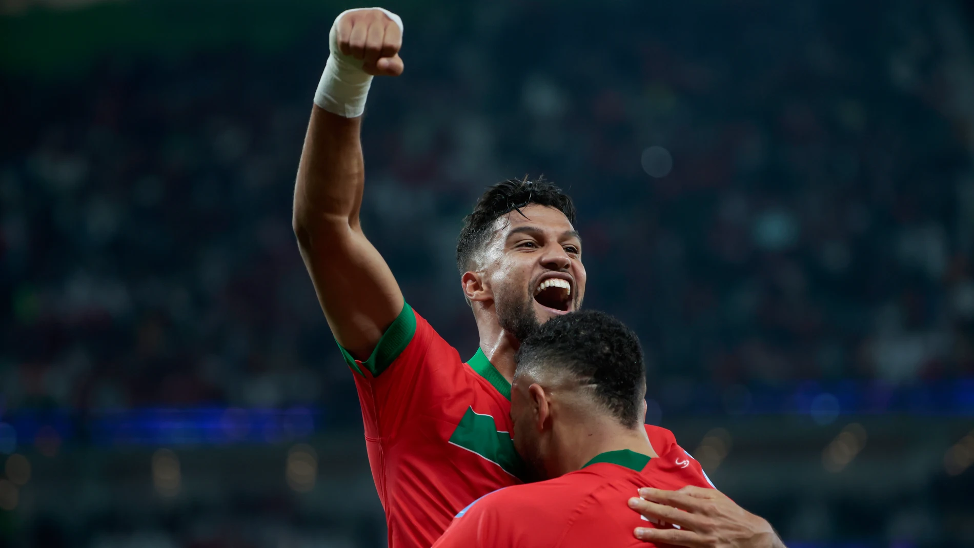 La celebración del gol de Marruecos