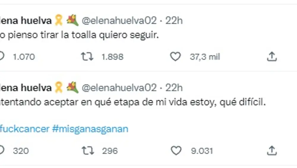 Mensajes de Elena Huelva en Twitter