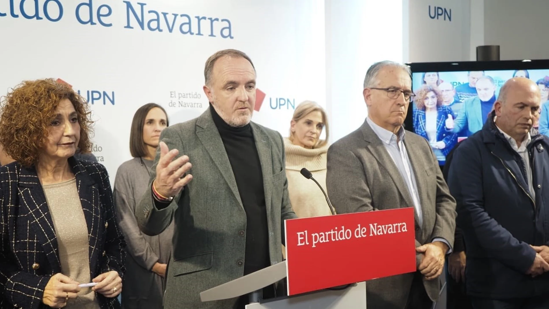 El presidente de UPN, Javier Esparza, durante la rueda de prensa junto a los miembros de la Ejecutiva del partidoEDUARDO SANZ - EUROPA PRESS12/12/2022