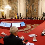 El rey Felipe VI preside la reunión del Patronato de la Fundación Princesa de Girona en el Palacio Real en Madrid este lunes