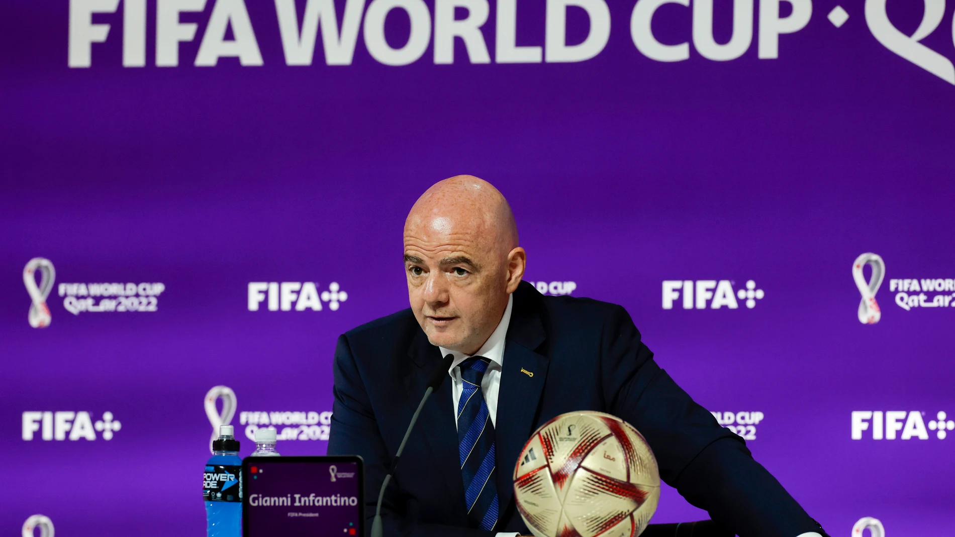 Gianni Infantino, presidente de la FIFA, en rueda de prensa en Doha