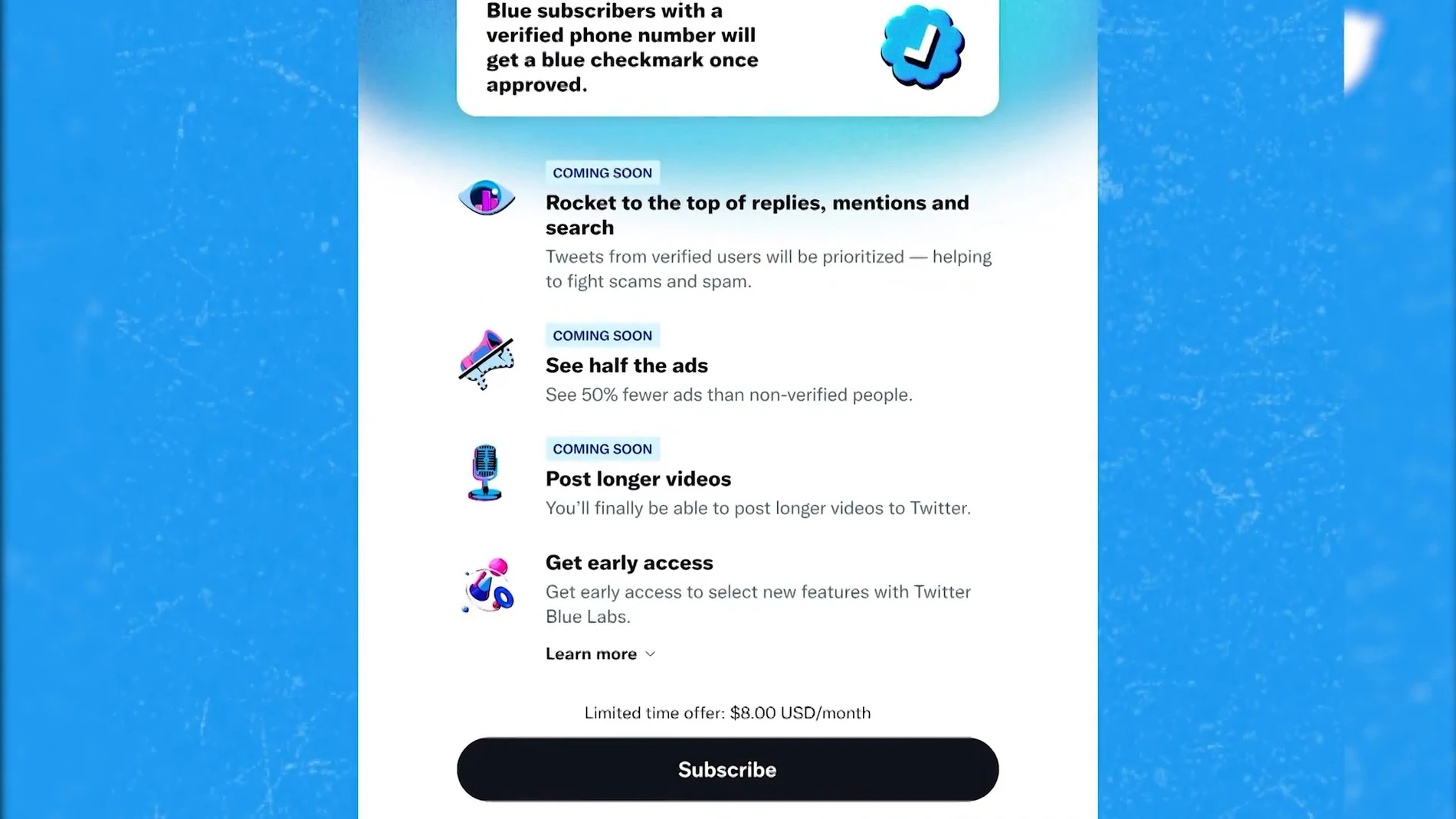 Los usuarios de Twitter Blue podrán vídeos con una duración de hasta 60 minutos