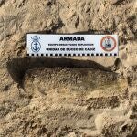 Proyectil encontrado en la playa de Sancti Petri, en Chiclana (Cádiz). ARMADA ESPAÑOLA