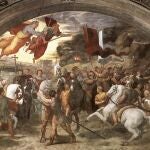 Fresco de Rafael Sanzio donde narra el encuentro entre el papa León I y Atila en las puertas de Roma