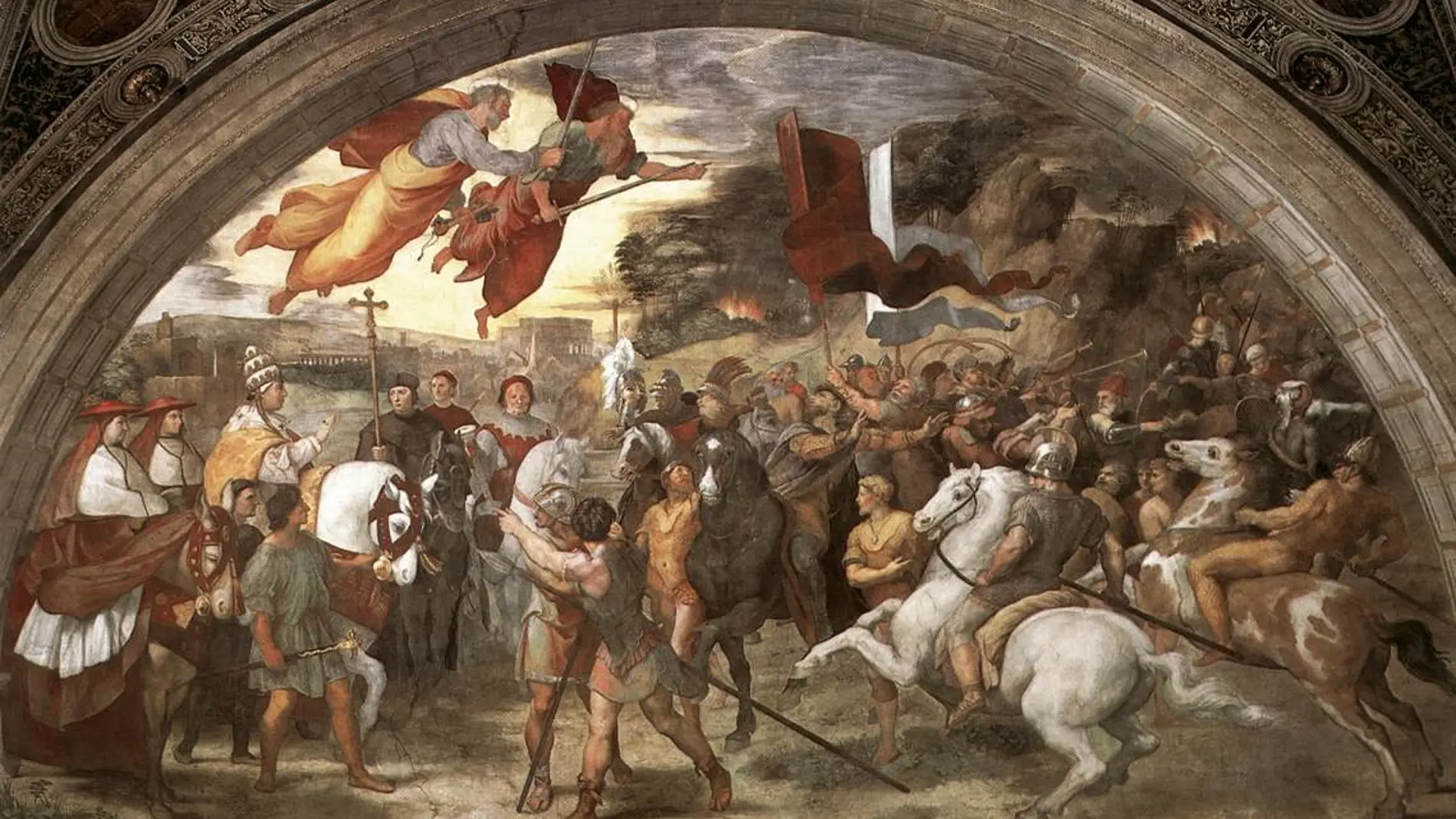 Fresco de Rafael Sanzio donde narra el encuentro entre el papa León I y Atila en las puertas de Roma