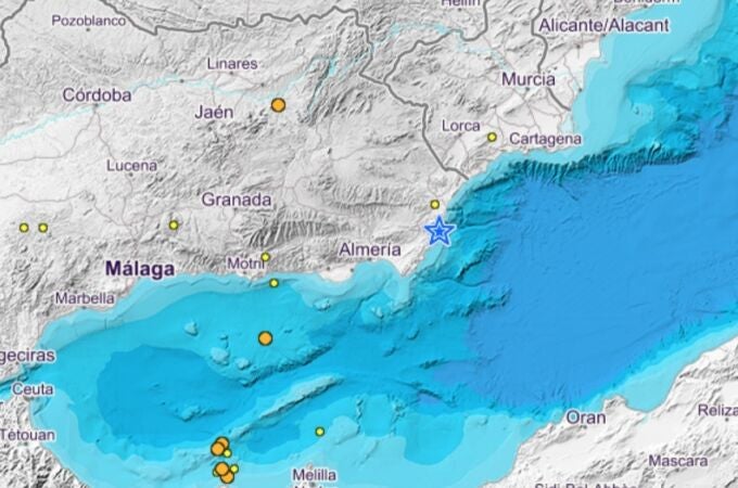 Mapa de localización del seísmo registrado en la provincia de Almería. IGN