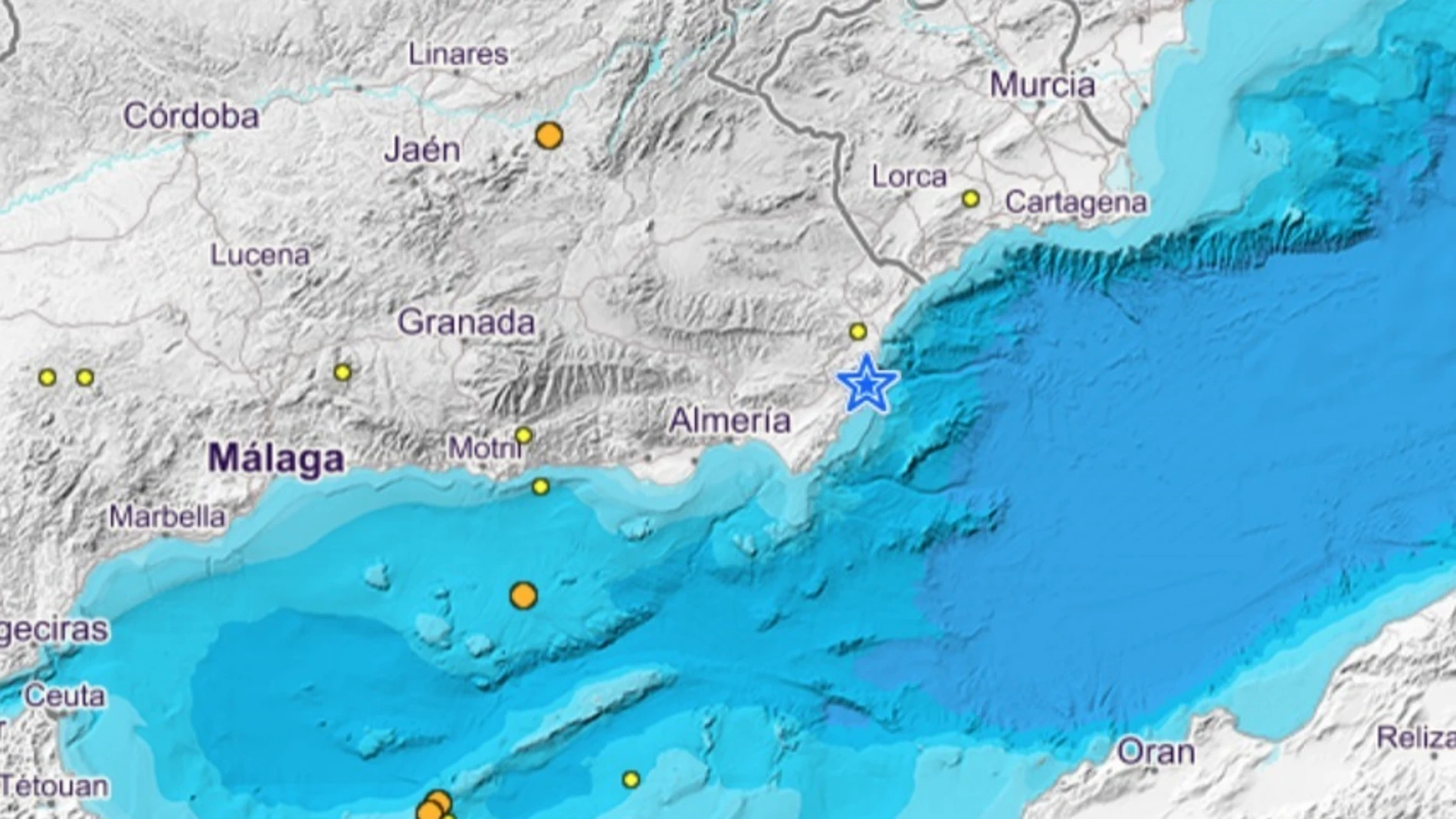 Mapa de localización del seísmo registrado en la provincia de Almería. IGN
