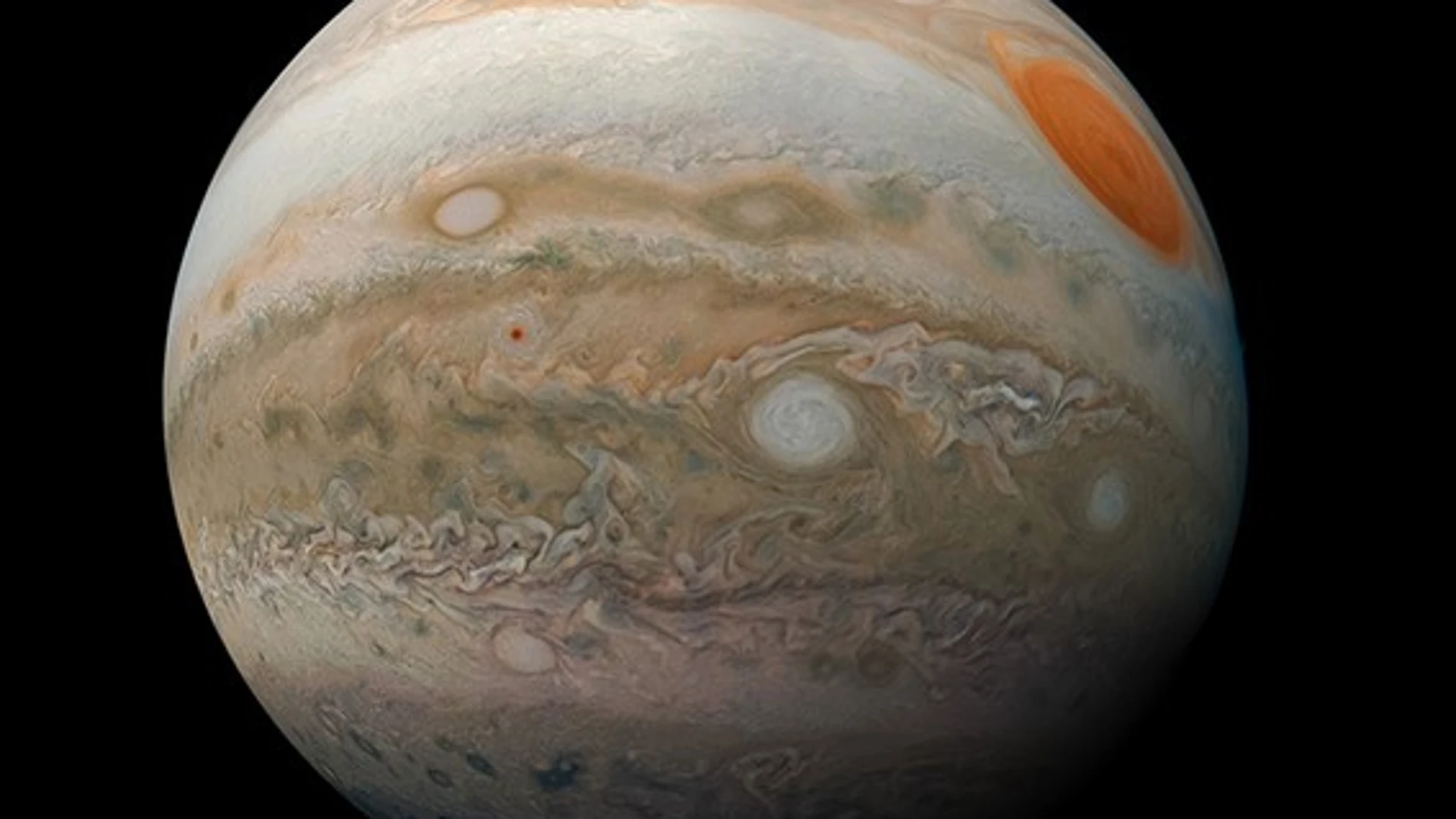 Fotografía de Júpiter tomada por Juno el 12 de febrero de 2019